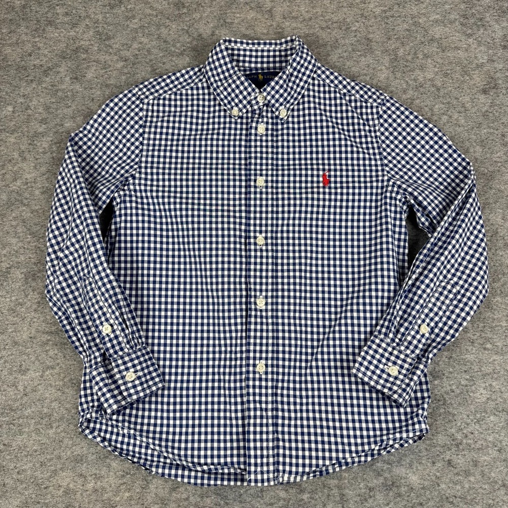 Ralph Lauren Button Down Shirt Long Sleeve Check Cotton Blue Boys 6